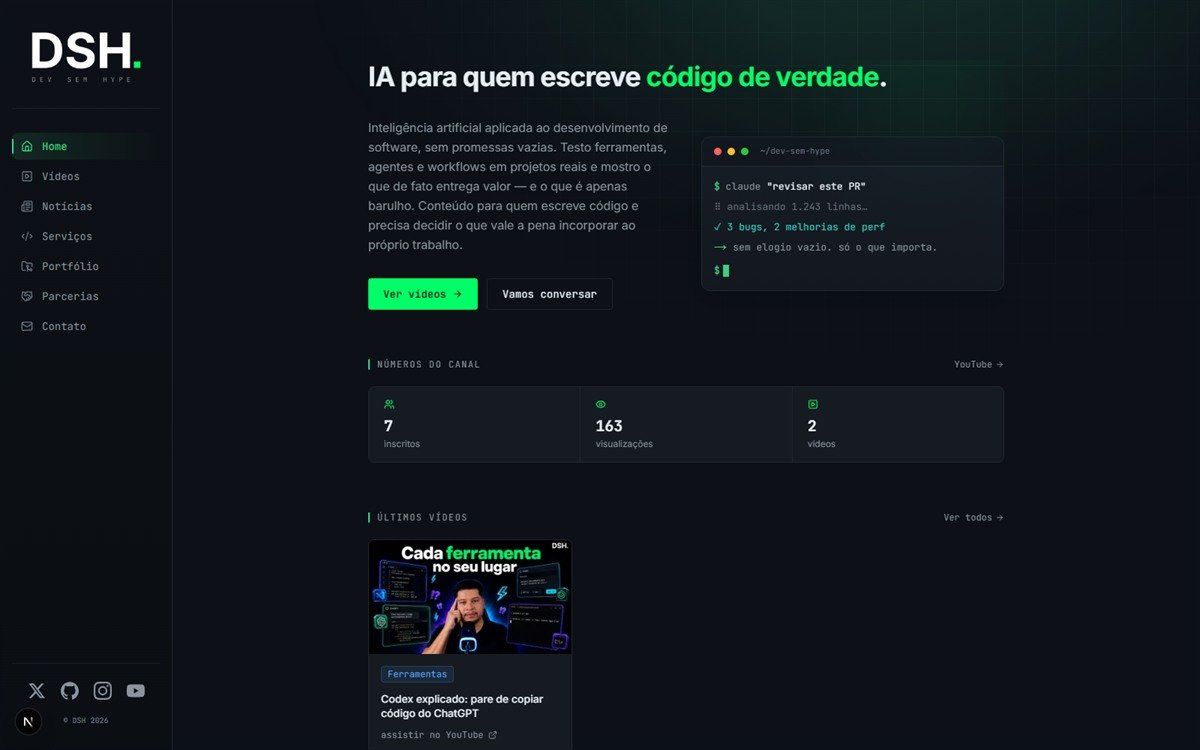 Print da home do site Dev Sem Hype